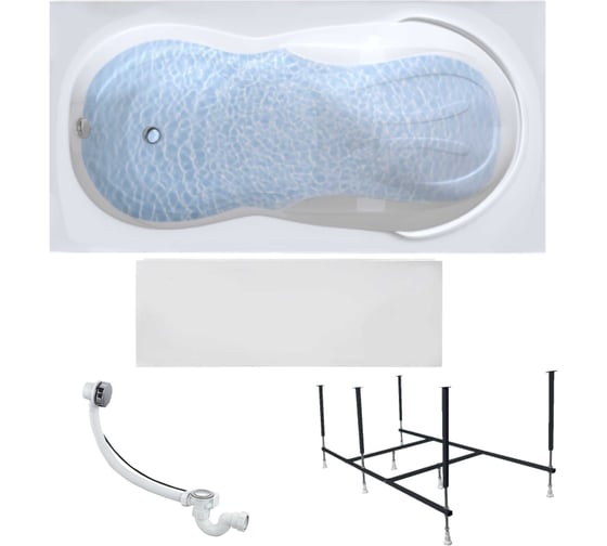 Изображение товара Акриловая ванна 1Marka TAORMINA 180x90 см, сантехнический акрил, в наборе 4в1: Ванна акриловая, панель фронтальная, усиленная стальная рама, слив-перелив хром 01та1890кп