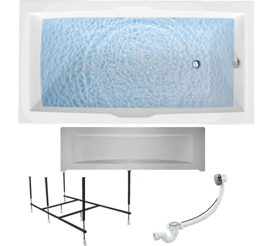 Изображение товара Акриловая ванна 1Marka KORSIKA 190x100 см, сантехнический акрил, в наборе 4в1: Ванна акриловая, панель фронтальная, усиленная стальная рама, слив-перелив хром 01кр1910кп