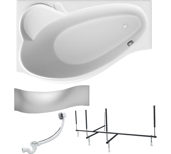 Изображение товара Акриловая ванна 1Marka GRACIA 170x100 см, левый угол, сантехнический акрил, в наборе 4в1: Ванна акриловая, панель фронтальная, усиленная стальная рама, слив-перелив хром 01гр1710лкп