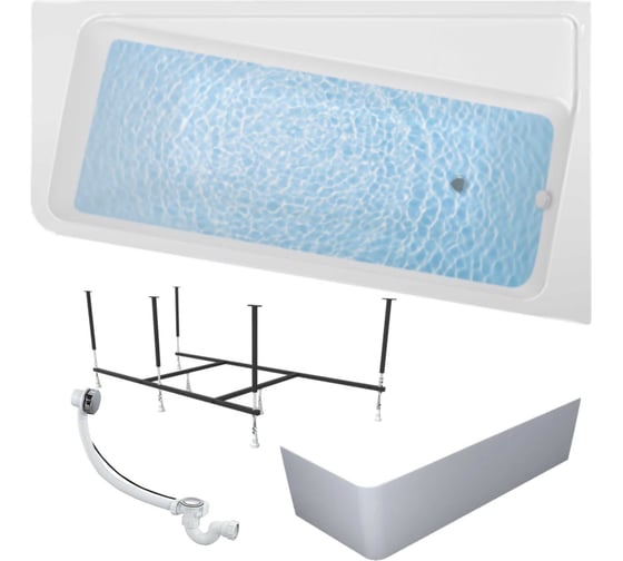 Изображение товара Акриловая ванна 1Marka DIRECT 170x100, правый угол, сантехнический акрил в наборе 4в1: Ванна акриловая, панель фронтальная, усиленная стальная рама, слив-перелив хром 01дир1710пкп