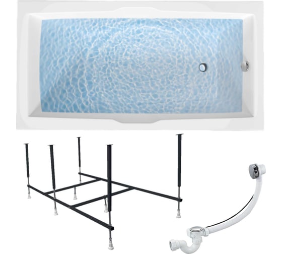 Изображение товара Акриловая ванна 1Marka KORSIKA 190x100 см, сантехнический акрил, в наборе 3в1: Ванна акриловая, усиленная стальная рама, слив-перелив хром 01кр1910кс2+