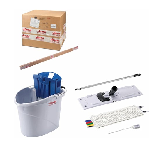 Изображение товара Набор VILEDA Ультра Спид Мини для уборки, держатель, черенок, ведро с отжимом, дозатор 602118