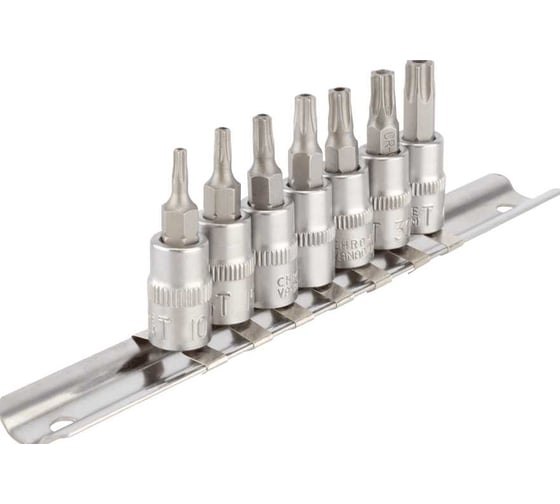 Изображение товара Набор головок вставка TORX T10-T40 с отверстием, 1/4"DR, 7 предметов, планка Автоdело 16441