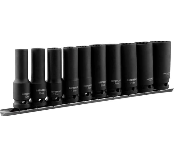 Изображение товара Набор головок ударных 12-гранных 10-24 мм, L-78 мм, 1/2"DR, 10 предметов, планка Автоdело 16979