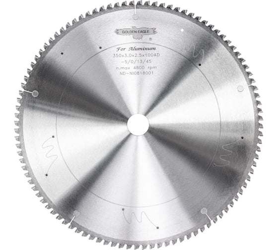 Изображение товара Пила дисковая HW торцовочная 350x30x3.0/2.5 мм, z100, AD, алюм/пласт, -5 Golden Eagle TL26144