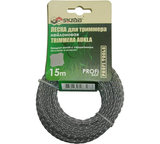 Изображение товара Леска для триммера PROFI (3.0 мм х 15 м; витой квадрат с сердечником) SKRAB 28329