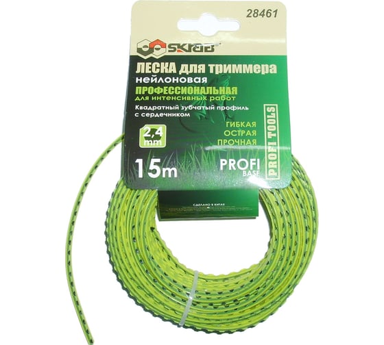 Изображение товара Леска для триммера (2.4 мм х 15 м; зубчатый квадрат с сердечником) SKRAB 28461