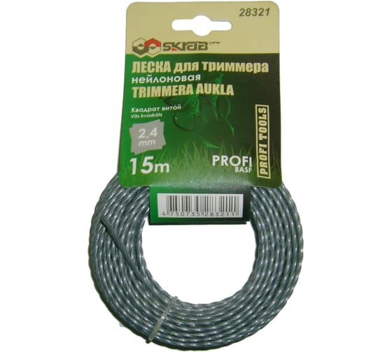 Изображение товара Леска для триммера PROFI (2.4 мм х 15 м; витой квадрат) SKRAB 28321