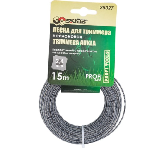Изображение товара Леска для триммера PROFI (2.4 мм х 15 м; витой квадрат с сердечником) SKRAB 28327