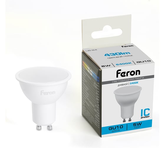 Изображение товара Лампа светодиодная FERON LB-24 MR16 GU10 5W 175-265V 6400K, 51217