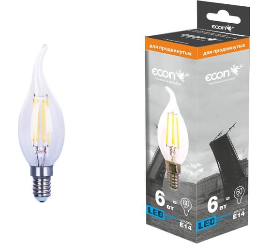 Изображение товара Светодиодная лампа ECON, LED CNT 6Вт E14 4200K B35 FIL 926110