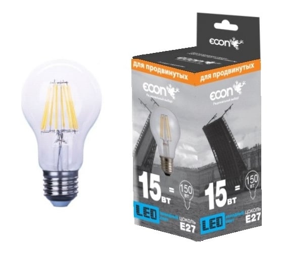 Изображение товара Светодиодная лампа Econ LED A 15 Вт E27 4200K A65 FIL 901520