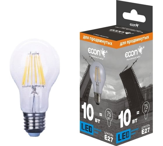 Изображение товара Светодиодная лампа ECON LED A 10 Вт E27 4200K A60 FIL 901020