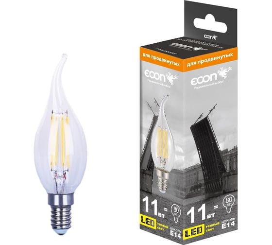 Изображение товара Светодиодная лампа ECON LED CNT 11Вт E14 2700K B35 FIL 921111