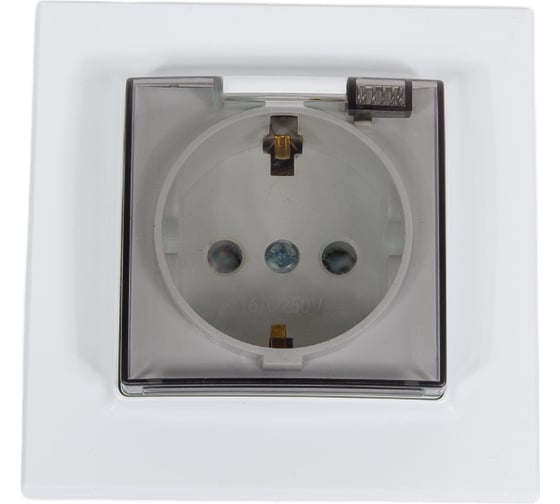 Изображение товара Розетка ECON Камелия с заземлением 16А, 250В белая, с крышкой, с рамкой K015