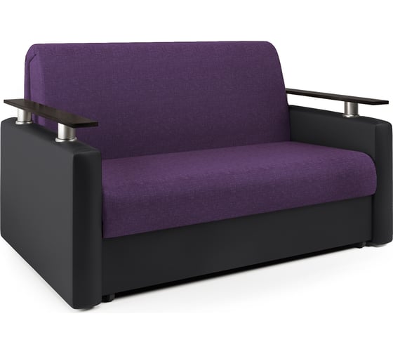 Изображение товара Диван-кровать Шарм 100 фиолетовая рогожка и черная экокожа 33070322