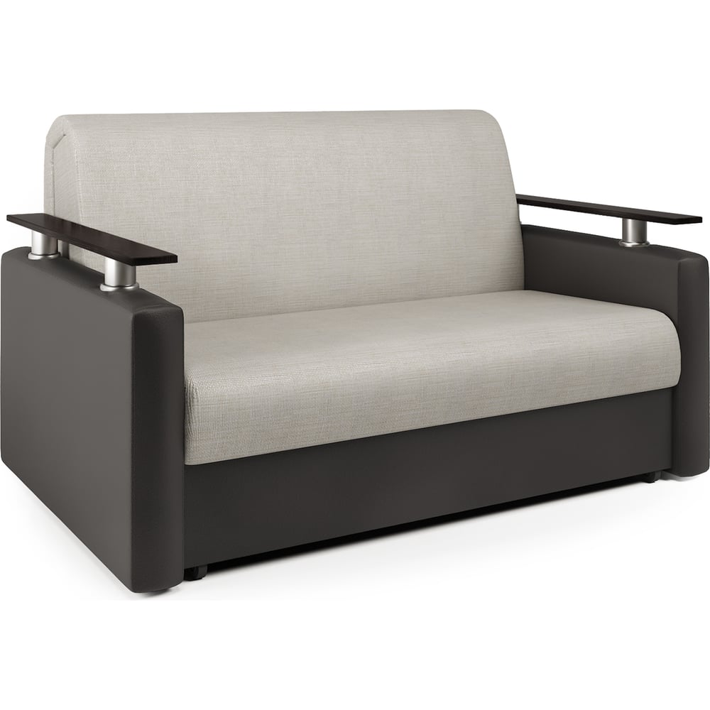 Изображение товара Диван-кровать Шарм 140 экокожа шоколад и шенилл беж современный механизм аккордеон