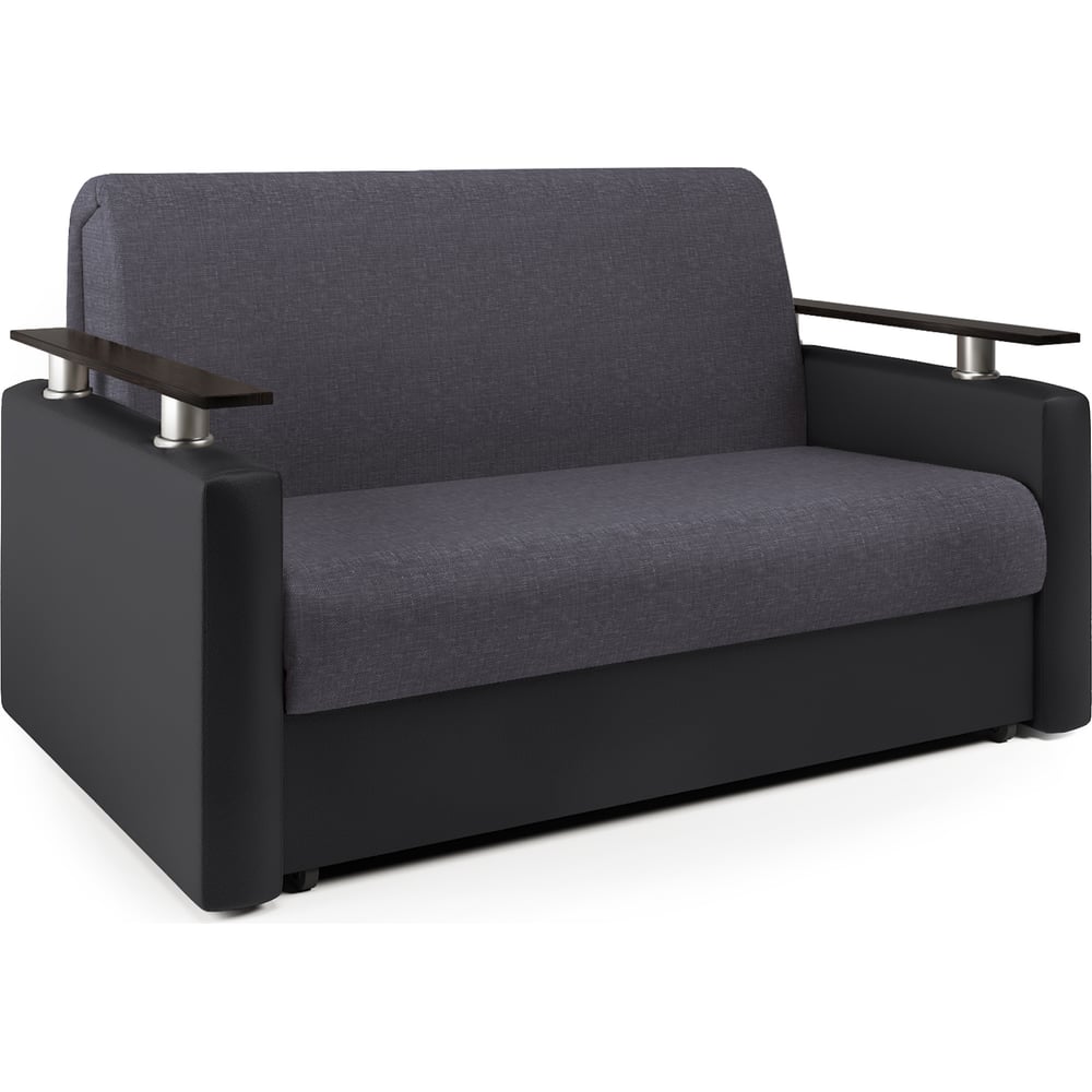 Изображение товара Диван-кровать Шарм 120 с серой рогожкой и черной экокожей