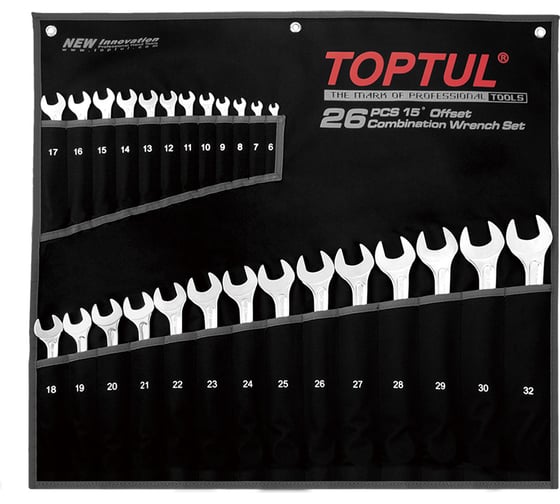 Изображение товара Набор комбинированных ключей TOPTUL 6-32 мм, 26 предметов на полотне GPAX2601