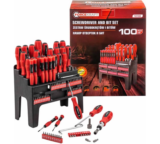 Изображение товара Отвертки в комплекте с битами Forcekraft набор 100 предметов FK-10100(59939)