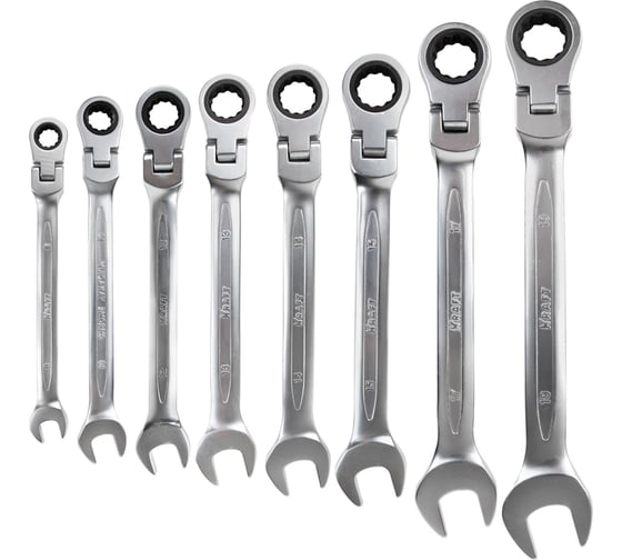 Изображение товара Набор комбинированных шарнирных ключей с храповым механизмом KRAFT 8, 10, 12, 13, 14, 15, 17, 19 мм, 8 шт. KT 700781