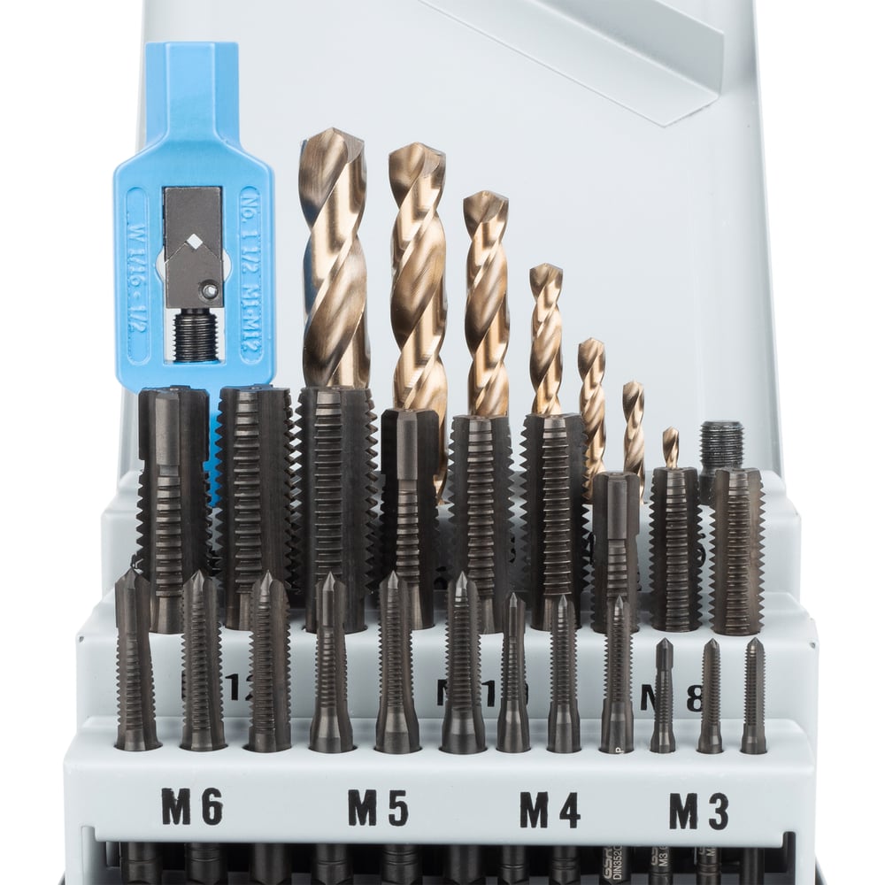 Изображение товара Набор ручных метчиков GSR DIN 352 M3-M12 HSSE-VAP + сверла 29 предметов