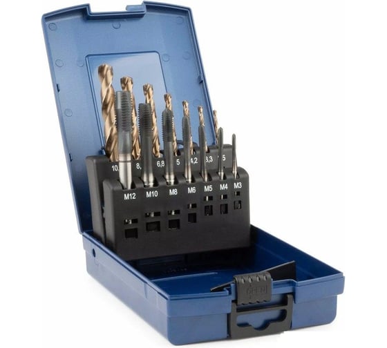 Изображение товара Набор машинных метчиков GSR B HSSE-AlTiN DIN371/376 M3-M10/M12 Silver 14 предметов BRB09100120