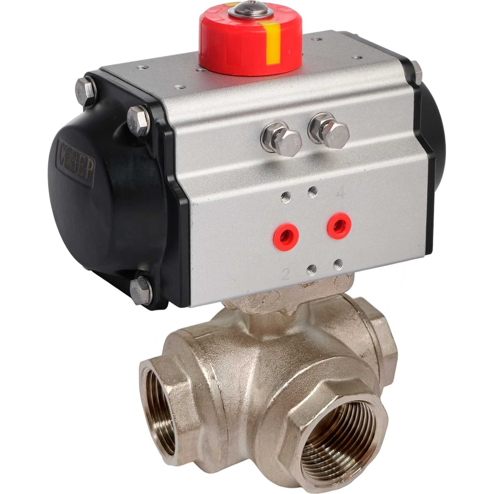 Изображение товара Кран шаровой Архимед L-порт ENOLGAS BALL-O-MATIC с пневмоприводом AE1071L-015.SR