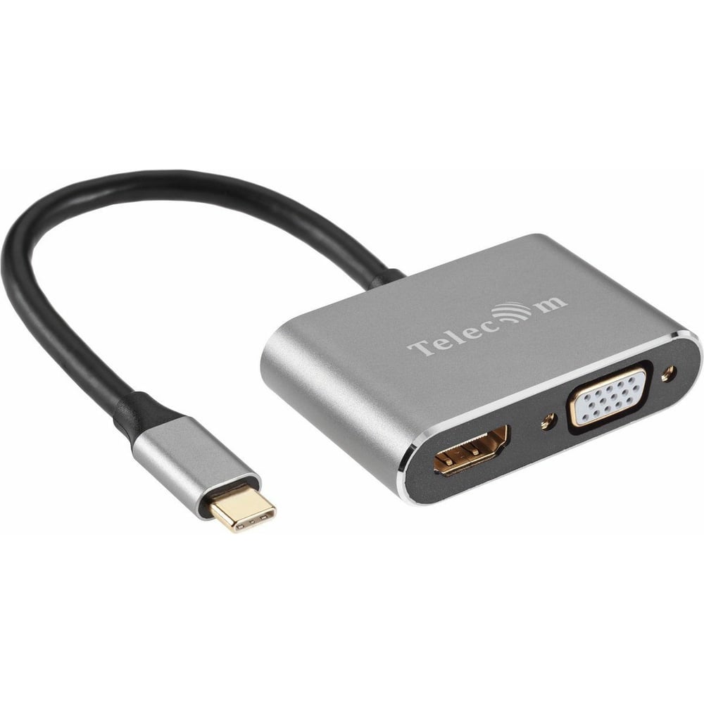 фото Кабель-концентратор telecom, usb3.1 type-cm -- hdmi f+vgaf, alum grey 4k@30 hz tuc050