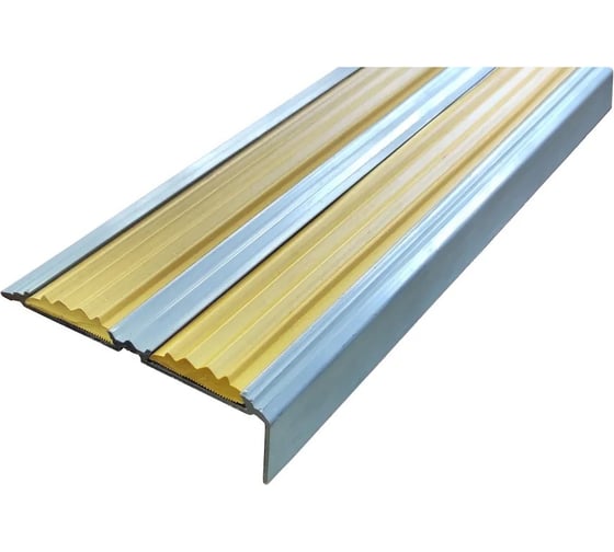 Изображение товара Двойной противоскользящий алюминиевый угол-порог ООО Элитпроф ECO 68x22,5 мм, с желтой вставкой, 2,7 м АДУ 68х22,5 Ж 270