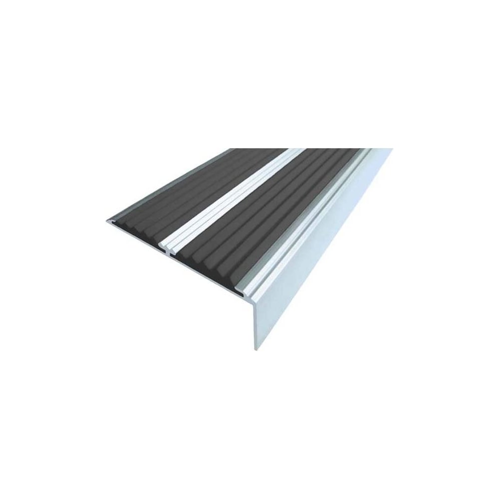 Изображение товара Двойной противоскользящий алюминиевый угол-порог 68x22,5 мм, 3 м с черной вставкой Элитпроф ECO