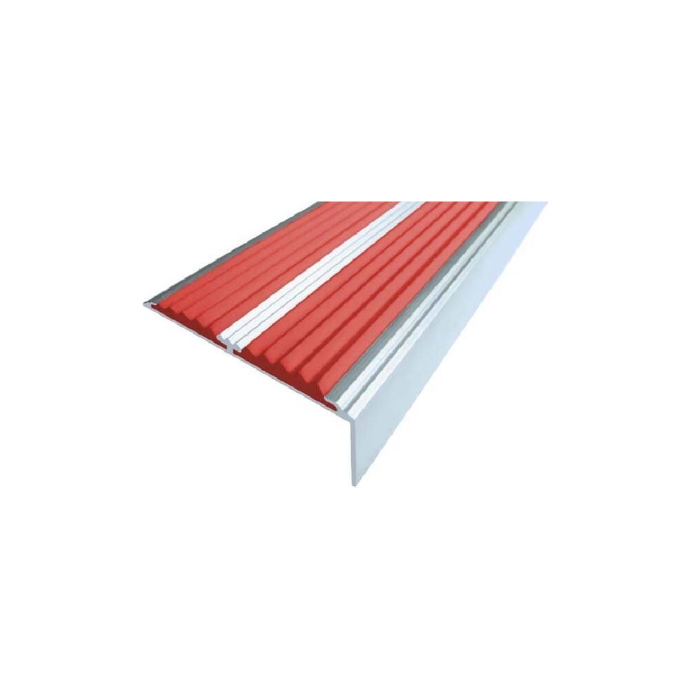 Изображение товара Двойной противоскользящий алюминиевый угол-порог с красной вставкой 68x22,5 мм 3 м