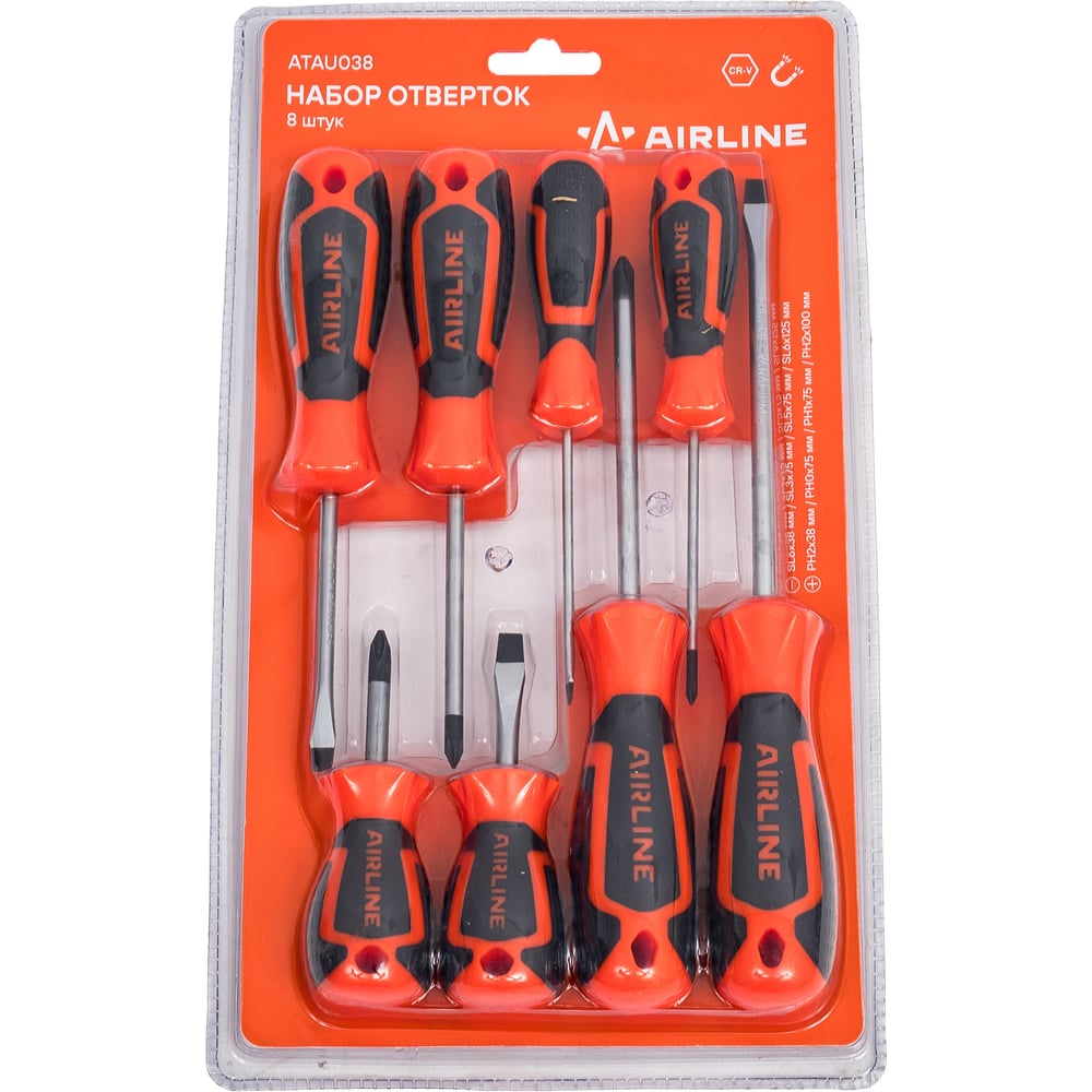Изображение товара Набор отвёрток Airline SL3-SL6, PH0-PH2, блистер, 8 предметов ATAU038