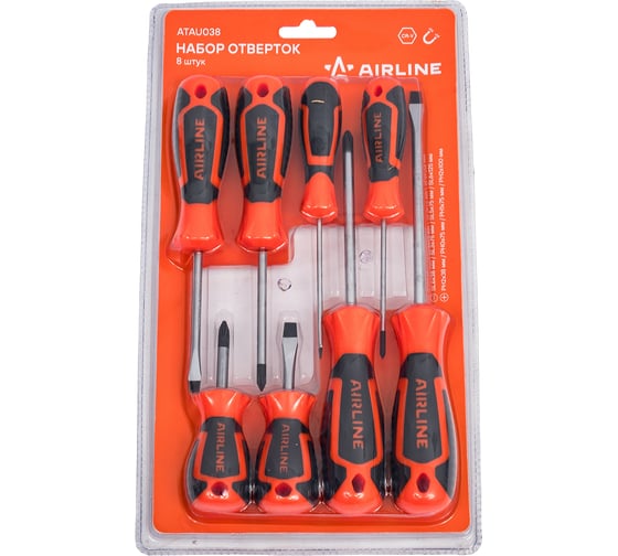 Изображение товара Набор отвёрток Airline SL3-SL6, PH0-PH2, блистер, 8 предметов ATAU038