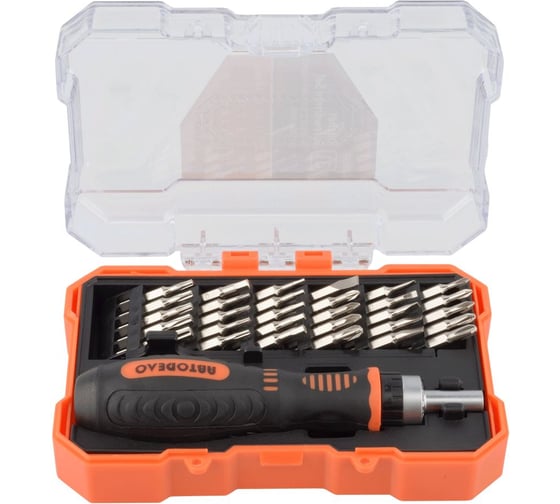 Изображение товара Набор отвертка трещоточная с сменными вставками АвтоDело 31 предмет, пластиковый футляр 30728 16898