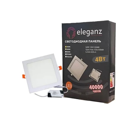 Изображение товара Светодиодная встраиваемая панель ELEGANZ металл, белый, Квадрат, 4W, теплая 3000К, 220V, 1шт 1452