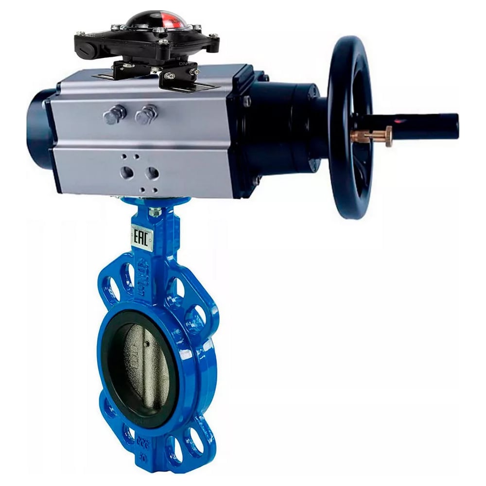 Изображение товара Затвор DN.ru GG25-316L-NBR Ду150 Ру16 с пневмоприводом профессиональный дисковый