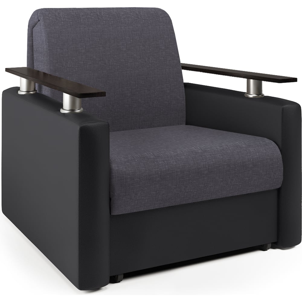 Изображение товара Кресло-кровать Шарм серая рогожка и черная экокожа 33070690