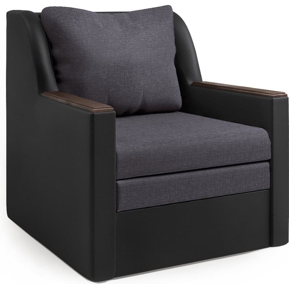 Изображение товара Кресло-кровать Шарм Соло экокожа черный и серая рогожка