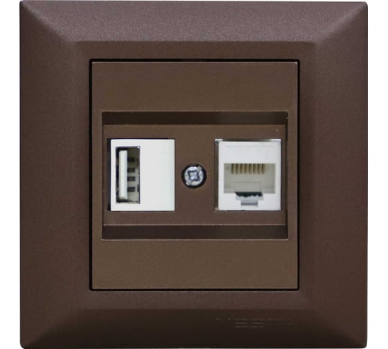 Изображение товара Розетка Metronex Electric Roma Choco для USB + сетевого кабеля LAN FRZ00050204TKR