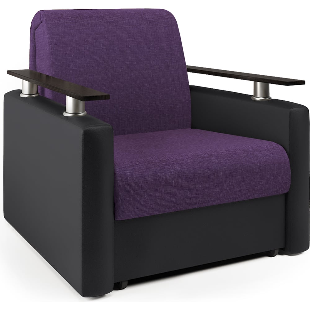 Изображение товара Кресло-кровать Шарм 70 фиолетовая рогожка и черная экокожа современное
