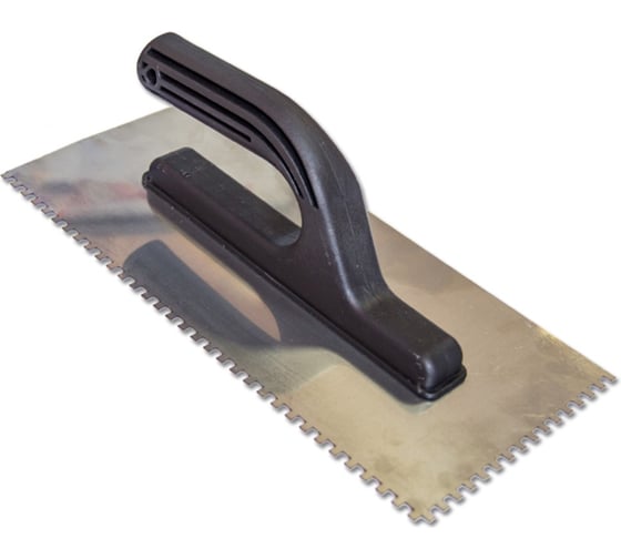 Изображение товара Нержавеющая гладилка НАШ ИНСТРУМЕНТ 130 мм х 270 мм, зуб 10х10, пластиковая ручка 020106-270-010