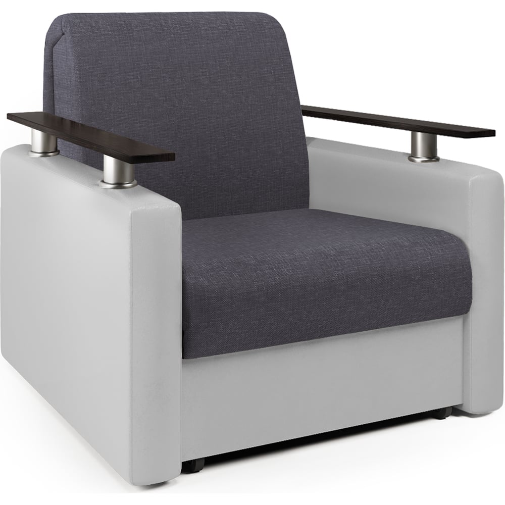 Изображение товара Кресло-кровать Шарм 70 серая рогожка и белая экокожа