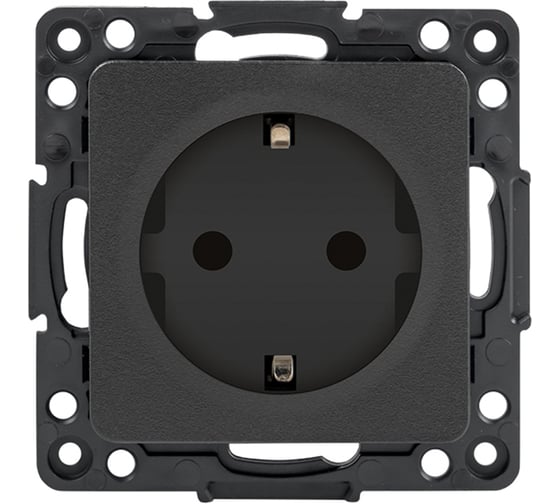 Изображение товара Механизм 1-местной розетки EKF PROxima Стокгольм, с заземлением, 16А, черный, с защитными шторками EZR16-028-10