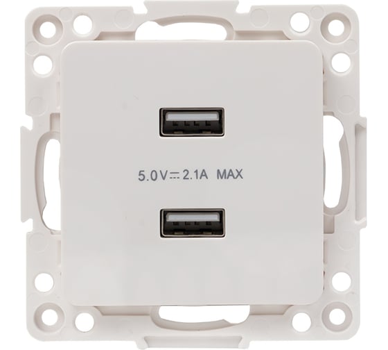 Изображение товара Механизм 2-местной USB розетки EKF PROxima Стокгольм, 2,1А, белый EYR16-028-10-2USB