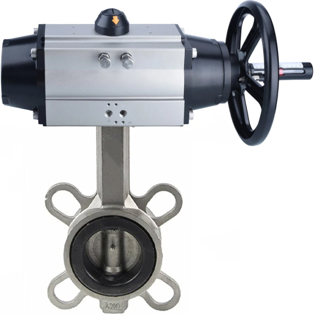 Изображение товара Затвор DN.ru 316L-316L-NBR Ду150 Ру16 с пневмоприводом Изображение товара Затвор DN.ru 316L-316L-NBR Ду150 Ру16 с пневмоприводом