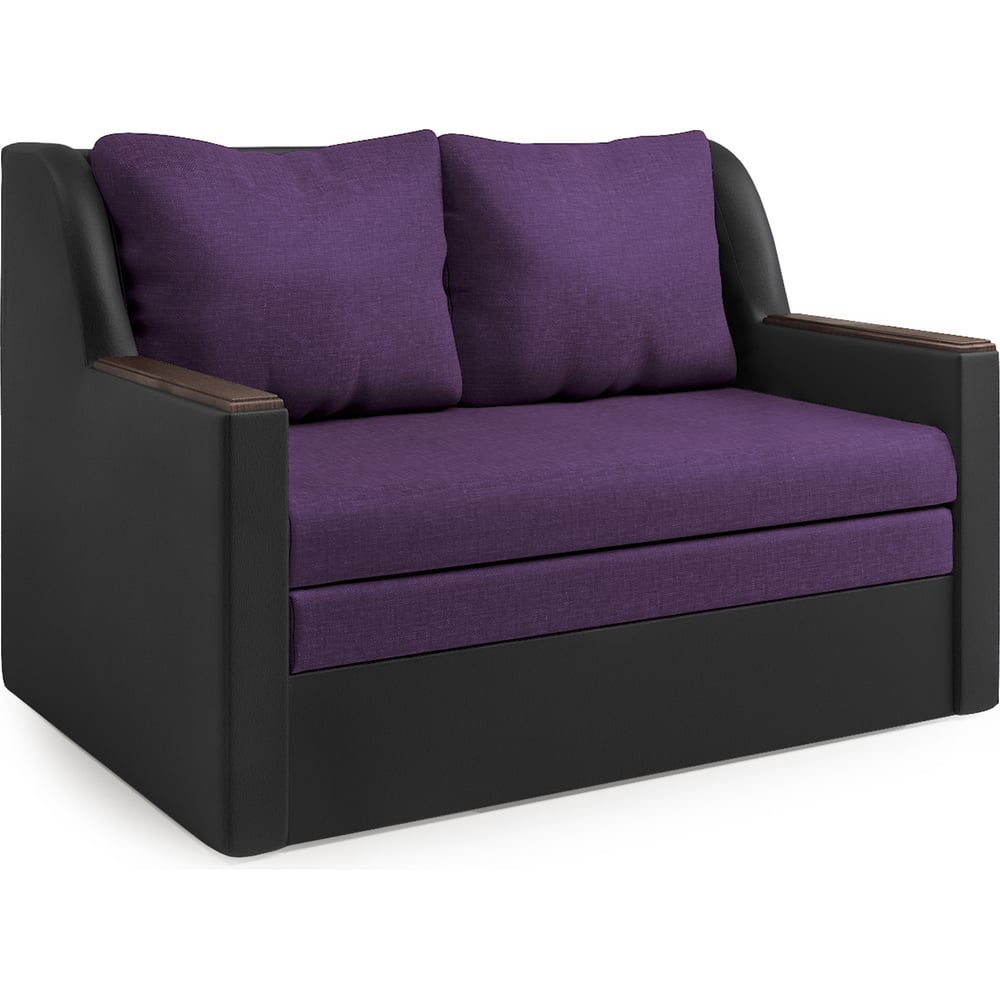 Изображение товара Диван-кровать Шарм Дуэт экокожа черный и фиолетовая рогожка