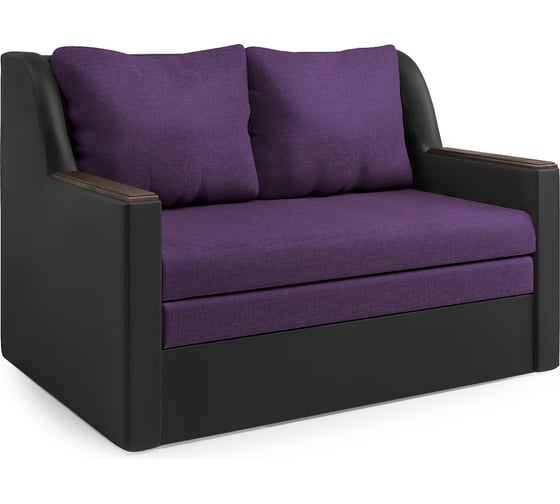 Изображение товара Диван-кровать Шарм Дуэт экокожа, черный и фиолетовая рогожка 1606010