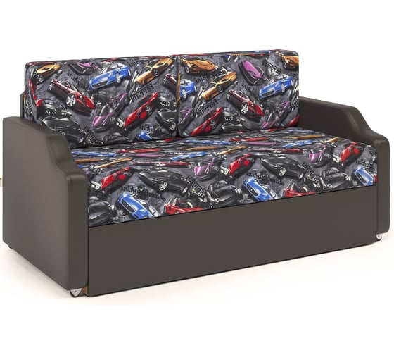 Изображение товара Кушетка Шарм Малыш Машинки и экокожа, шоколад 403210078