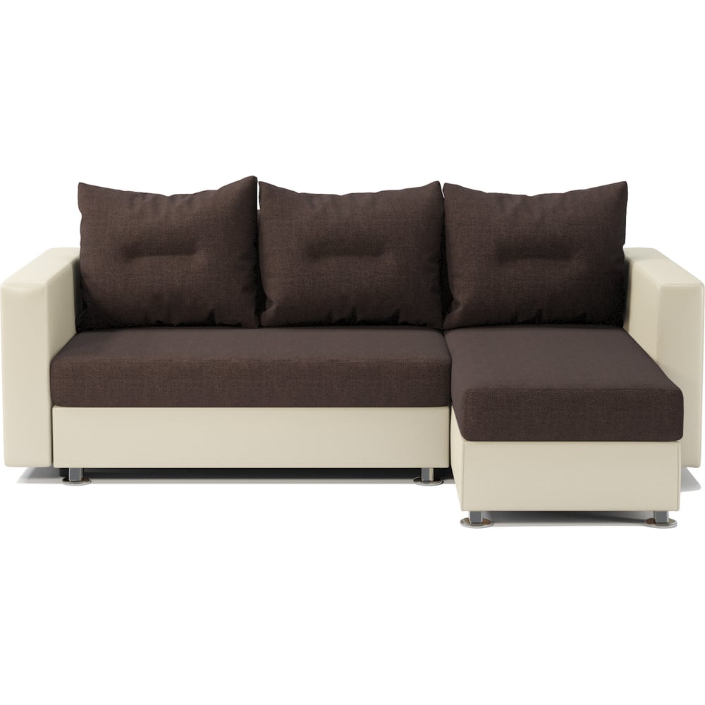 Изображение товара Угловой диван Шарм Ария правый, рогожка и экокожа, бежево-шоколадный, современный стиль